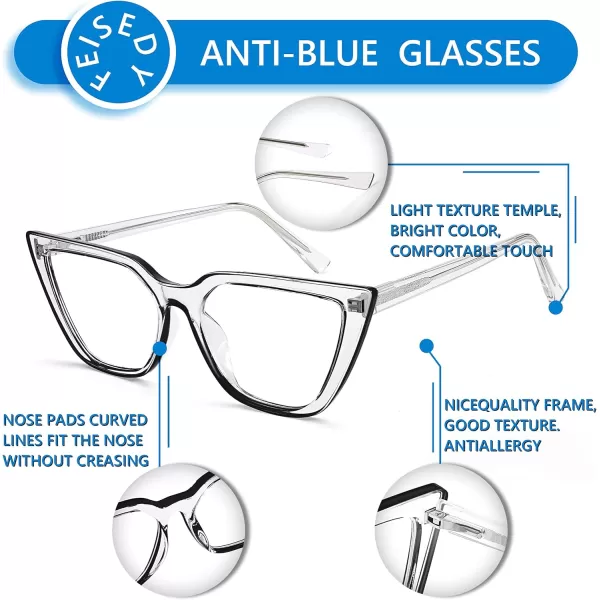 FEISEDY Women Cat Eye Blue Light Blocking Glasse Frame Fake Nerd Clear Square Computer Eyewear Anti Eyestrain B2353Transparent Black