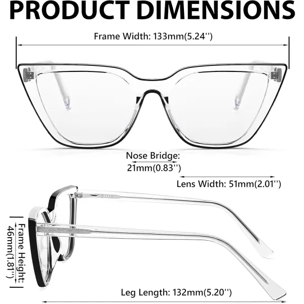 FEISEDY Women Cat Eye Blue Light Blocking Glasse Frame Fake Nerd Clear Square Computer Eyewear Anti Eyestrain B2353Transparent Black