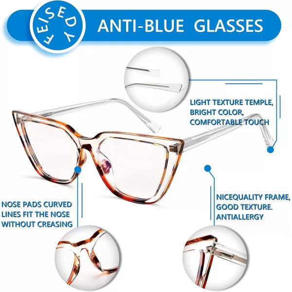FEISEDY Women Cat Eye Blue Light Blocking Glasse Frame Fake Nerd Clear Square Computer Eyewear Anti Eyestrain B2353Transparent Leopard