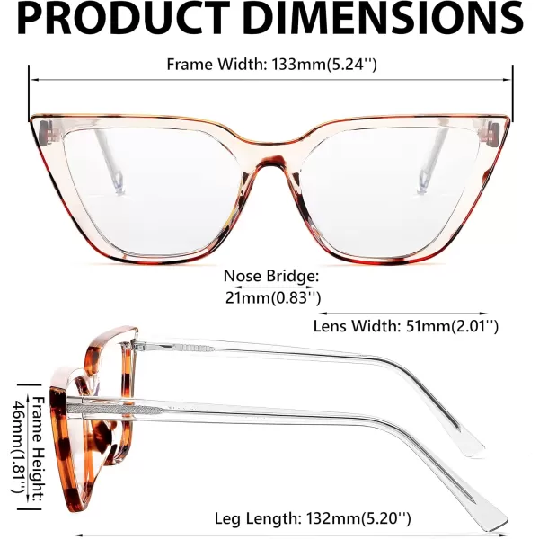 FEISEDY Women Cat Eye Blue Light Blocking Glasse Frame Fake Nerd Clear Square Computer Eyewear Anti Eyestrain B2353Transparent Leopard
