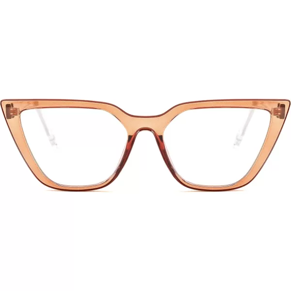 FEISEDY Women Cat Eye Blue Light Blocking Glasse Frame Fake Nerd Clear Square Computer Eyewear Anti Eyestrain B2353Transparent Tea