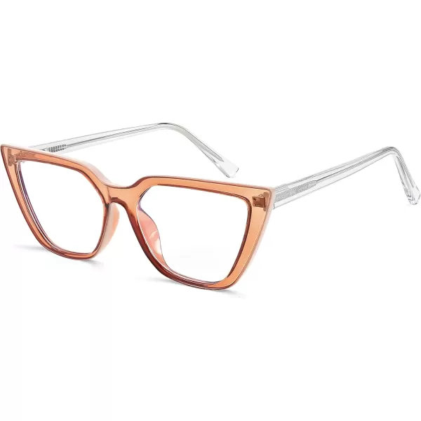 FEISEDY Women Cat Eye Blue Light Blocking Glasse Frame Fake Nerd Clear Square Computer Eyewear Anti Eyestrain B2353Transparent Tea