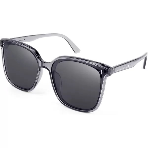 FEISEDY Women Oversized Vintage Polarized Sunglasses Square Cute Trendy Classic Simple Men B2758002 Transparent Grey Frame  Grey Lens