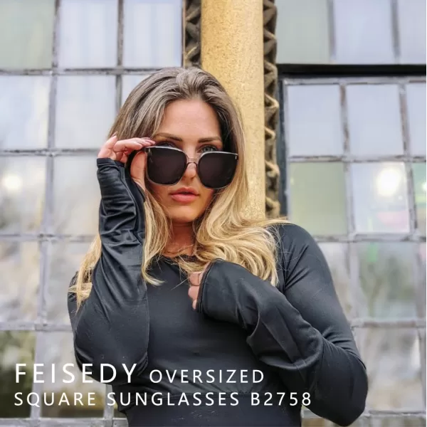FEISEDY Women Oversized Vintage Polarized Sunglasses Square Cute Trendy Classic Simple Men B2758002 Transparent Grey Frame  Grey Lens