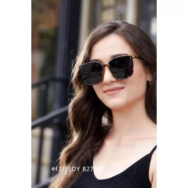 FEISEDY Women Oversized Vintage Polarized Sunglasses Square Cute Trendy Classic Simple Men B2758003 Camouflage Frame  Grey Lens