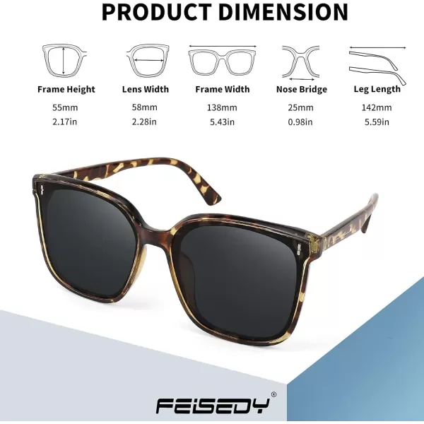 FEISEDY Women Oversized Vintage Polarized Sunglasses Square Cute Trendy Classic Simple Men B2758003 Camouflage Frame  Grey Lens