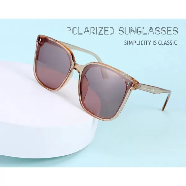 FEISEDY Women Oversized Vintage Polarized Sunglasses Square Cute Trendy Classic Simple Men B2758004 Champagne Frame  Light Tea Lens