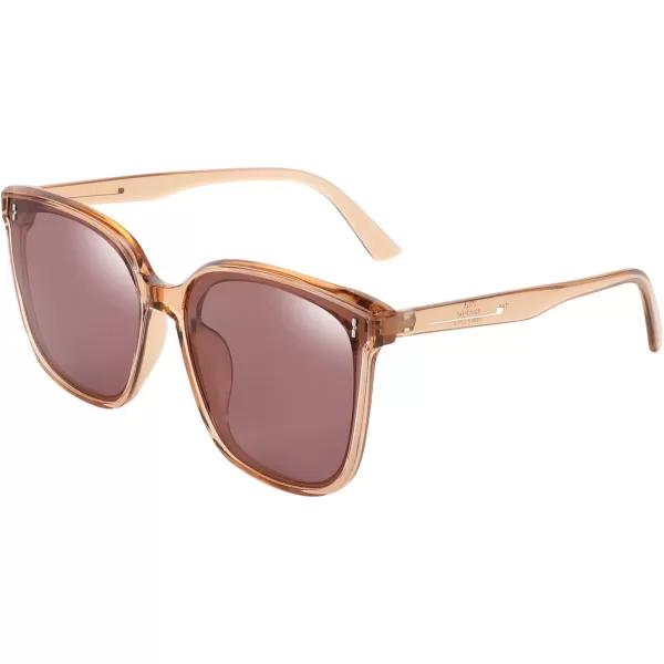 FEISEDY Women Oversized Vintage Polarized Sunglasses Square Cute Trendy Classic Simple Men B2758004 Champagne Frame  Light Tea Lens