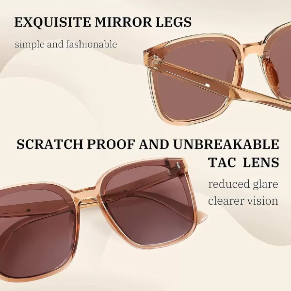 FEISEDY Women Oversized Vintage Polarized Sunglasses Square Cute Trendy Classic Simple Men B2758004 Champagne Frame  Light Tea Lens