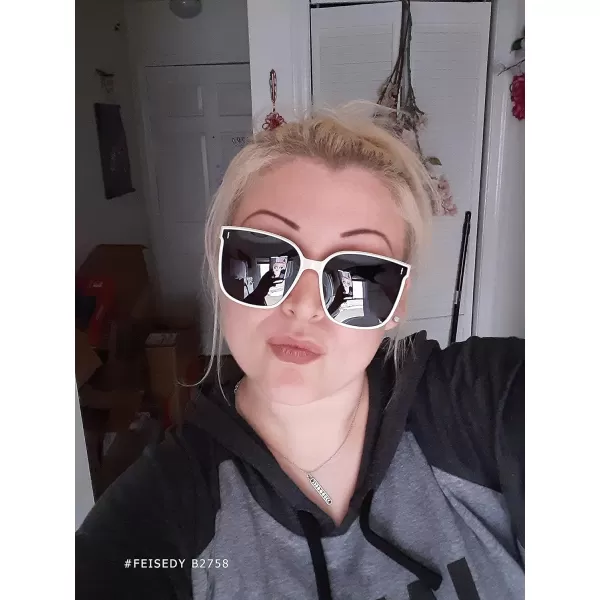 FEISEDY Women Oversized Vintage Polarized Sunglasses Square Cute Trendy Classic Simple Men B2758005 Creamywhite Frame  Grey Lens