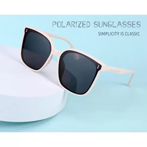 FEISEDY Women Oversized Vintage Polarized Sunglasses Square Cute Trendy Classic Simple Men B2758005 Creamywhite Frame  Grey Lens
