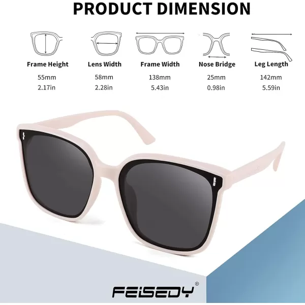 FEISEDY Women Oversized Vintage Polarized Sunglasses Square Cute Trendy Classic Simple Men B2758005 Creamywhite Frame  Grey Lens