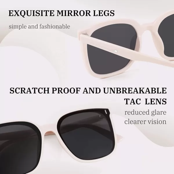 FEISEDY Women Oversized Vintage Polarized Sunglasses Square Cute Trendy Classic Simple Men B2758005 Creamywhite Frame  Grey Lens