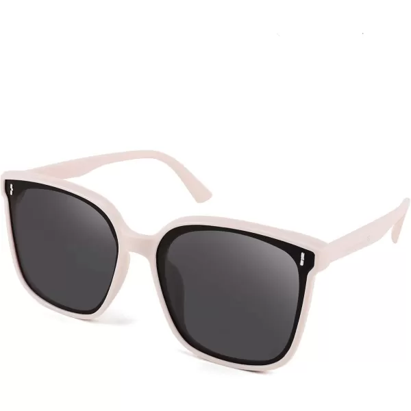 FEISEDY Women Oversized Vintage Polarized Sunglasses Square Cute Trendy Classic Simple Men B2758005 Creamywhite Frame  Grey Lens