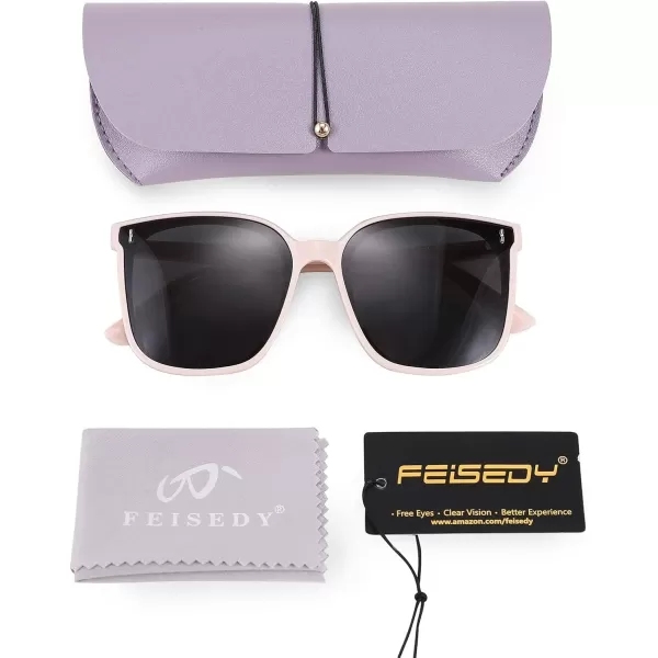 FEISEDY Women Oversized Vintage Polarized Sunglasses Square Cute Trendy Classic Simple Men B2758005 Creamywhite Frame  Grey Lens