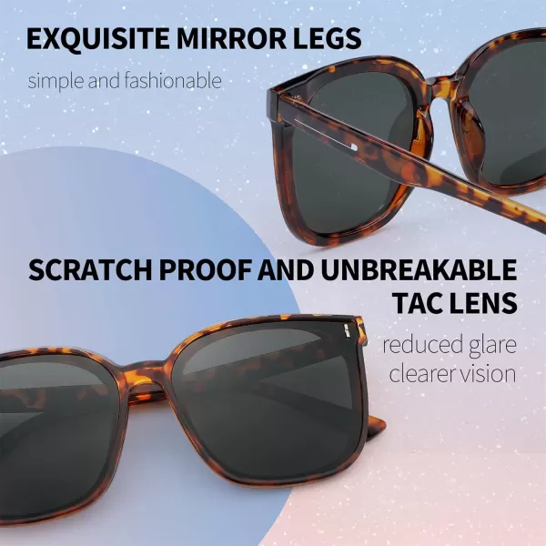 FEISEDY Women Oversized Vintage Polarized Sunglasses Square Cute Trendy Classic Simple Men B2758006 Leopard Frame  Grey Lens