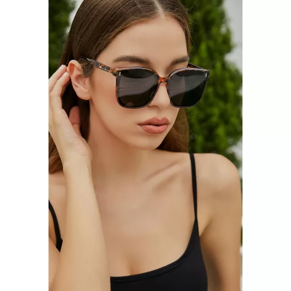 FEISEDY Women Oversized Vintage Polarized Sunglasses Square Cute Trendy Classic Simple Men B2758006 Leopard Frame  Grey Lens