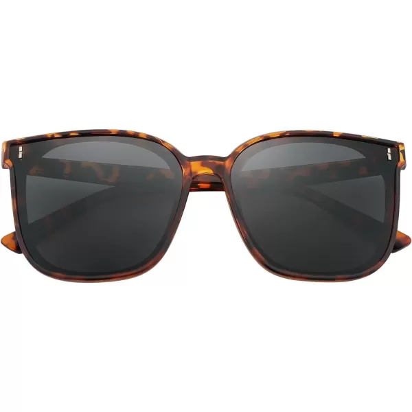 FEISEDY Women Oversized Vintage Polarized Sunglasses Square Cute Trendy Classic Simple Men B2758006 Leopard Frame  Grey Lens