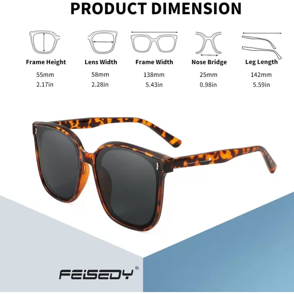FEISEDY Women Oversized Vintage Polarized Sunglasses Square Cute Trendy Classic Simple Men B2758006 Leopard Frame  Grey Lens