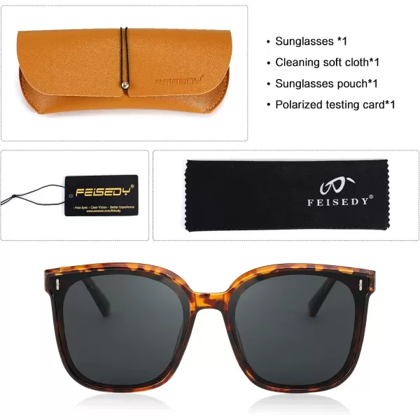 FEISEDY Women Oversized Vintage Polarized Sunglasses Square Cute Trendy Classic Simple Men B2758006 Leopard Frame  Grey Lens