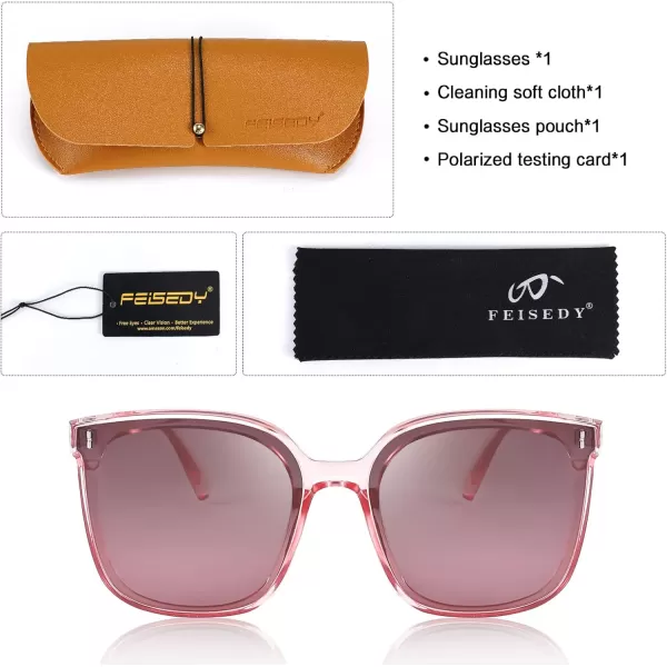 FEISEDY Women Oversized Vintage Polarized Sunglasses Square Cute Trendy Classic Simple Men B2758008 Pink