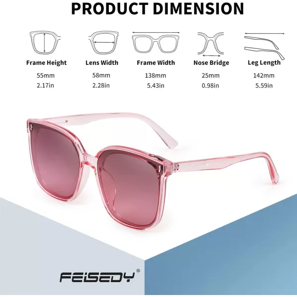 FEISEDY Women Oversized Vintage Polarized Sunglasses Square Cute Trendy Classic Simple Men B2758008 Pink