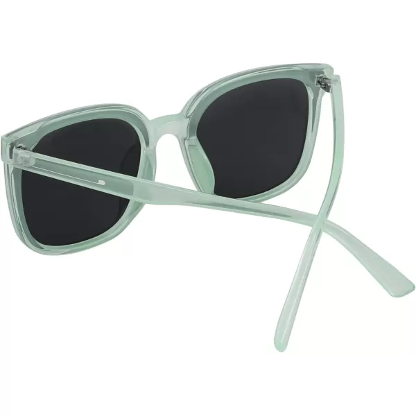 FEISEDY Women Oversized Vintage Polarized Sunglasses Square Cute Trendy Classic Simple Men B2758009 Transparent Green Frame  Grey Lens