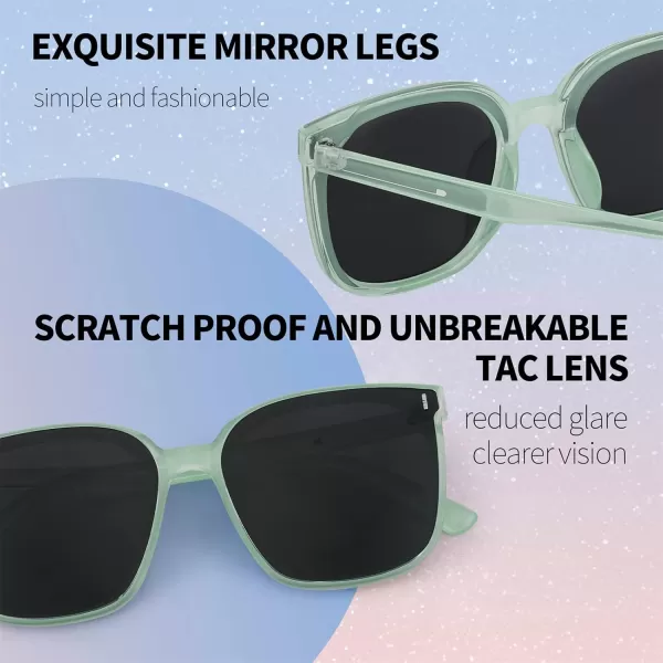 FEISEDY Women Oversized Vintage Polarized Sunglasses Square Cute Trendy Classic Simple Men B2758009 Transparent Green Frame  Grey Lens