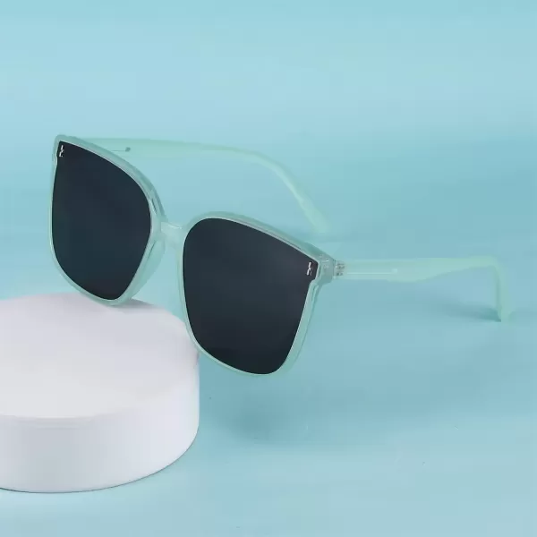FEISEDY Women Oversized Vintage Polarized Sunglasses Square Cute Trendy Classic Simple Men B2758009 Transparent Green Frame  Grey Lens