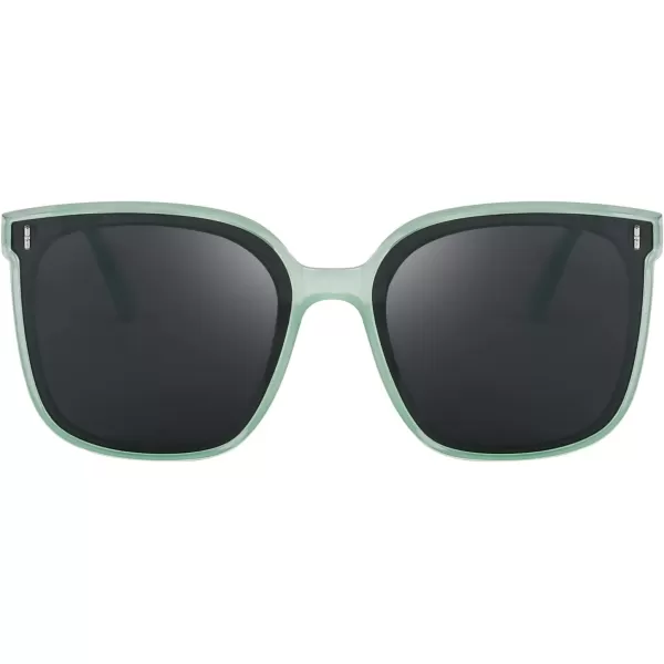 FEISEDY Women Oversized Vintage Polarized Sunglasses Square Cute Trendy Classic Simple Men B2758009 Transparent Green Frame  Grey Lens