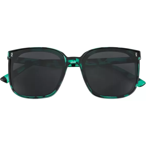 FEISEDY Women Oversized Vintage Polarized Sunglasses Square Cute Trendy Classic Simple Men B2758Green Leopard