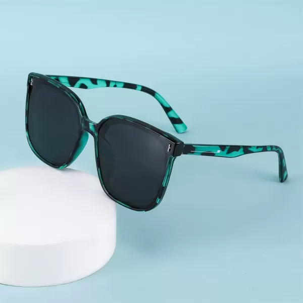 FEISEDY Women Oversized Vintage Polarized Sunglasses Square Cute Trendy Classic Simple Men B2758Green Leopard