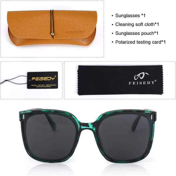 FEISEDY Women Oversized Vintage Polarized Sunglasses Square Cute Trendy Classic Simple Men B2758Green Leopard