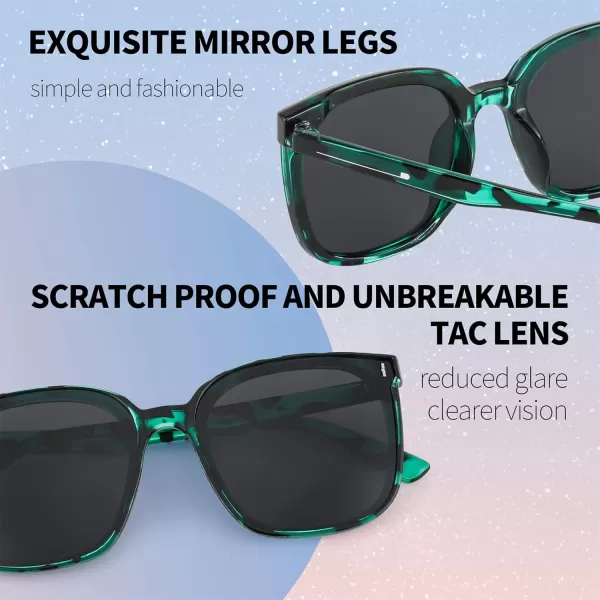 FEISEDY Women Oversized Vintage Polarized Sunglasses Square Cute Trendy Classic Simple Men B2758Green Leopard