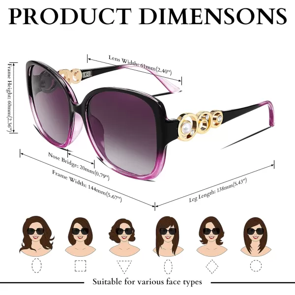 FEISEDY Womens Fashion Sunglasses Oversized Square Frame with Pearl Sparkling Polarized UV Protection B2821Charm Purple