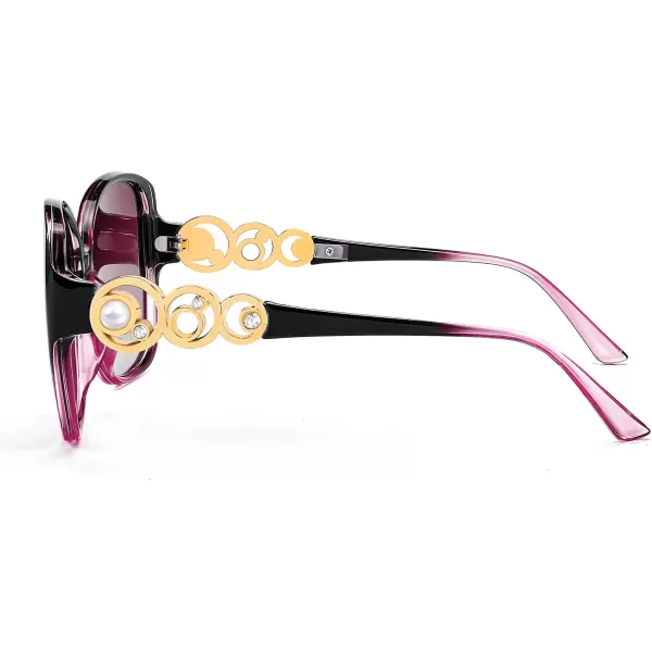 FEISEDY Womens Fashion Sunglasses Oversized Square Frame with Pearl Sparkling Polarized UV Protection B2821Charm Purple