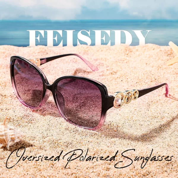 FEISEDY Womens Fashion Sunglasses Oversized Square Frame with Pearl Sparkling Polarized UV Protection B2821Charm Purple