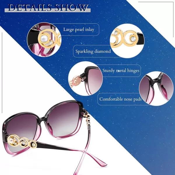 FEISEDY Womens Fashion Sunglasses Oversized Square Frame with Pearl Sparkling Polarized UV Protection B2821Charm Purple
