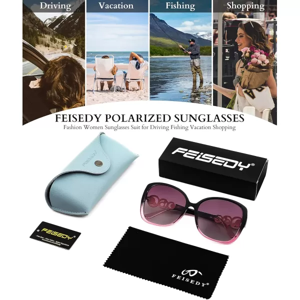 FEISEDY Womens Fashion Sunglasses Oversized Square Frame with Pearl Sparkling Polarized UV Protection B2821Charm Purple