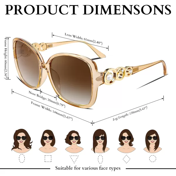 FEISEDY Womens Fashion Sunglasses Oversized Square Frame with Pearl Sparkling Polarized UV Protection B2821Elegant Champagne