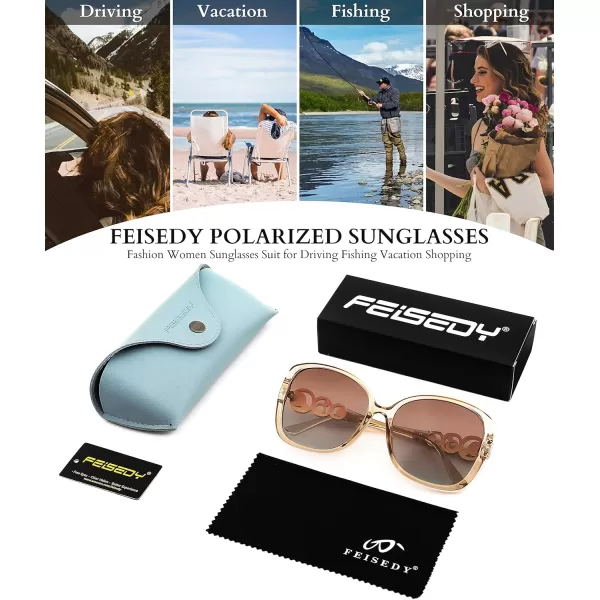 FEISEDY Womens Fashion Sunglasses Oversized Square Frame with Pearl Sparkling Polarized UV Protection B2821Elegant Champagne