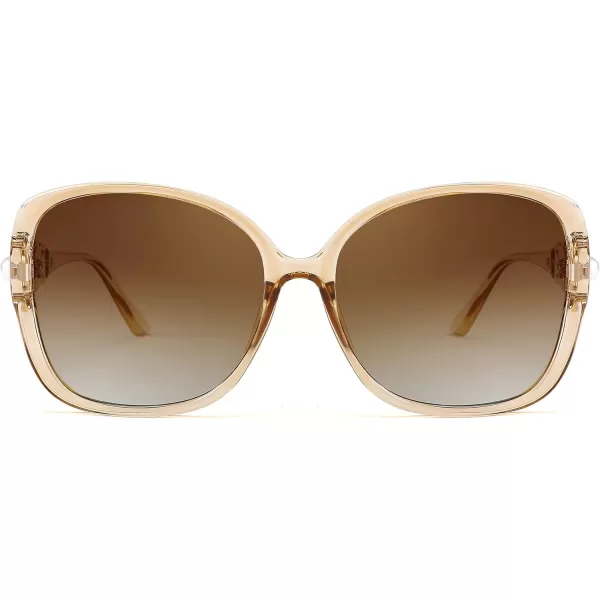FEISEDY Womens Fashion Sunglasses Oversized Square Frame with Pearl Sparkling Polarized UV Protection B2821Elegant Champagne