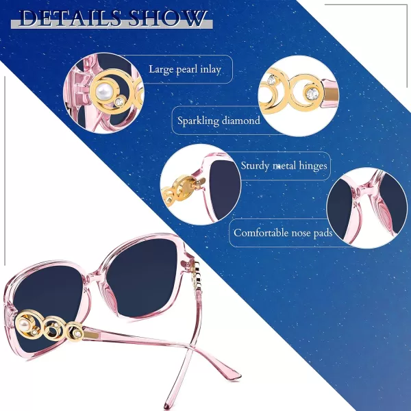 FEISEDY Womens Fashion Sunglasses Oversized Square Frame with Pearl Sparkling Polarized UV Protection B2821Lively Pink