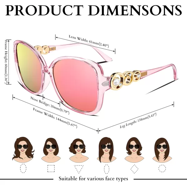 FEISEDY Womens Fashion Sunglasses Oversized Square Frame with Pearl Sparkling Polarized UV Protection B2821Lively Pink