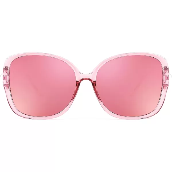 FEISEDY Womens Fashion Sunglasses Oversized Square Frame with Pearl Sparkling Polarized UV Protection B2821Lively Pink