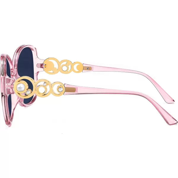 FEISEDY Womens Fashion Sunglasses Oversized Square Frame with Pearl Sparkling Polarized UV Protection B2821Lively Pink