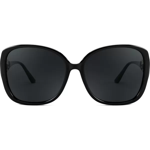 FEISEDY Womens Fashion Sunglasses Oversized Square Frame with Pearl Sparkling Polarized UV Protection B2821Mysterious Black