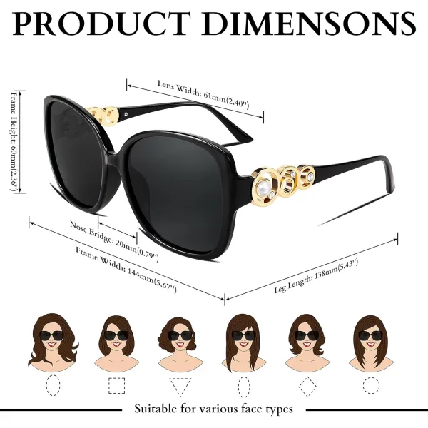 FEISEDY Womens Fashion Sunglasses Oversized Square Frame with Pearl Sparkling Polarized UV Protection B2821Mysterious Black