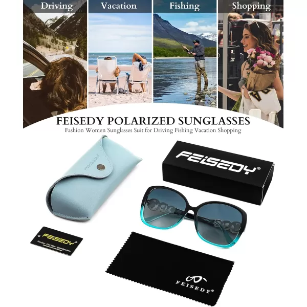 FEISEDY Womens Fashion Sunglasses Oversized Square Frame with Pearl Sparkling Polarized UV Protection B2821Quiet Green