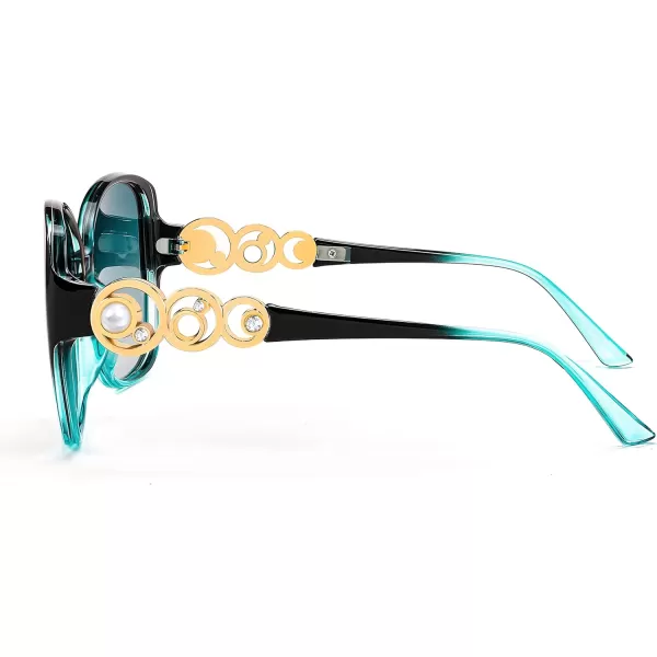 FEISEDY Womens Fashion Sunglasses Oversized Square Frame with Pearl Sparkling Polarized UV Protection B2821Quiet Green